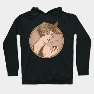 Lady Drinking Wine. Art deco style illustration design. Hoodie